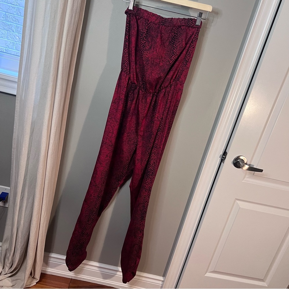 Red print tube style jumpsuit